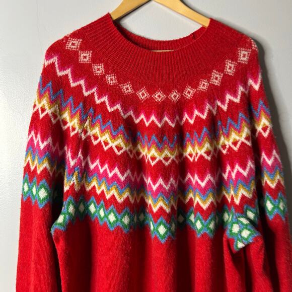 Croft & Barrow Fair Isle Mock Neck Knit Sweater Women's 3X Red Holiday Nordic - Picture 3 of 7